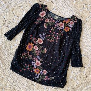 Anthro one September Blanche embroidered top